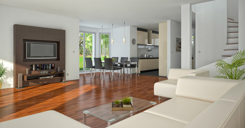grande pièce avec parquet et carrelage dans cuisine d'une autre couleur